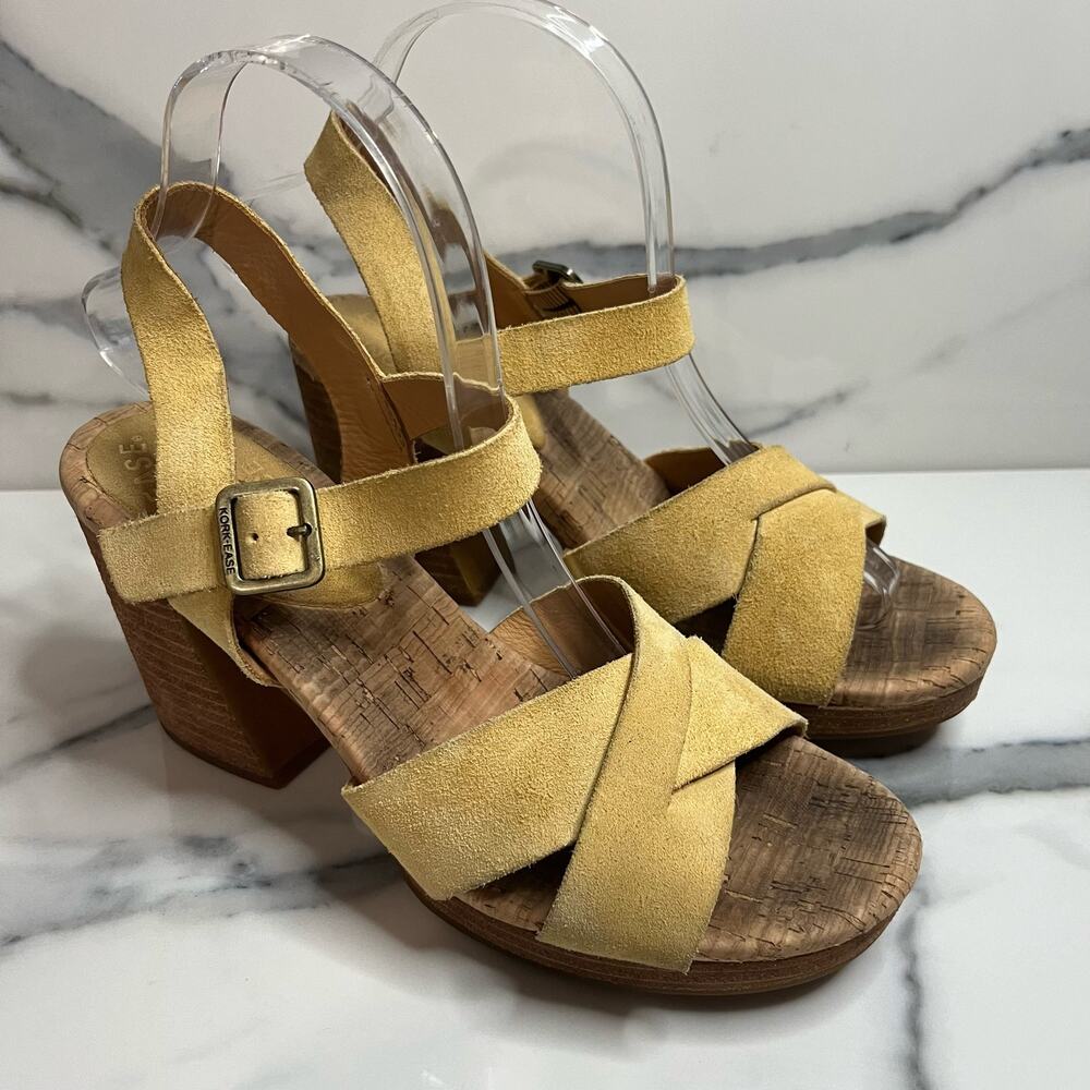 Kork-Ease Yellow Suede Cork Sole Platform Ave 2.0 Sandals Sz 8 Festival Boho